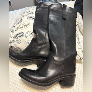 Black Lambskin Leather Knee-High Boots